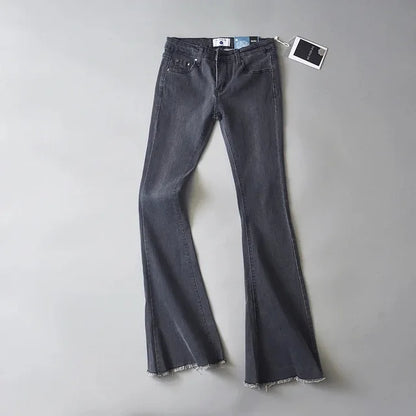 Vaqueros azules retro de cintura baja para mujer 2025, pantalones ajustados acampanados, vaqueros básicos ajustados de verano para mujer, vaqueros casuales de calle para mujer