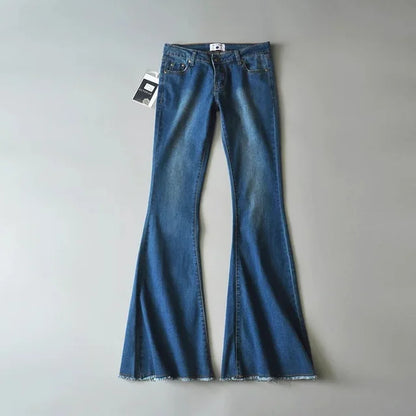 Vaqueros azules retro de cintura baja para mujer 2025, pantalones ajustados acampanados, vaqueros básicos ajustados de verano para mujer, vaqueros casuales de calle para mujer