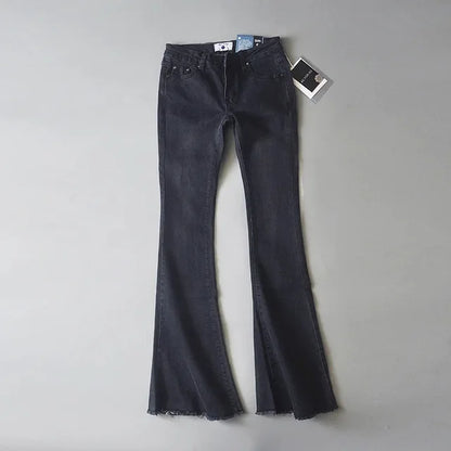 Vaqueros azules retro de cintura baja para mujer 2025, pantalones ajustados acampanados, vaqueros básicos ajustados de verano para mujer, vaqueros casuales de calle para mujer