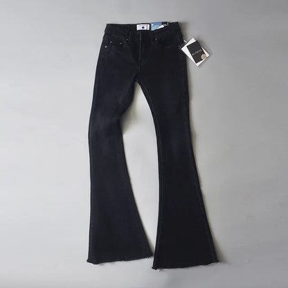 Vaqueros azules retro de cintura baja para mujer 2025, pantalones ajustados acampanados, vaqueros básicos ajustados de verano para mujer, vaqueros casuales de calle para mujer