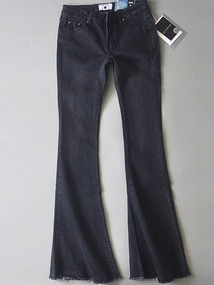 Vaqueros azules retro de cintura baja para mujer 2025, pantalones ajustados acampanados, vaqueros básicos ajustados de verano para mujer, vaqueros casuales de calle para mujer