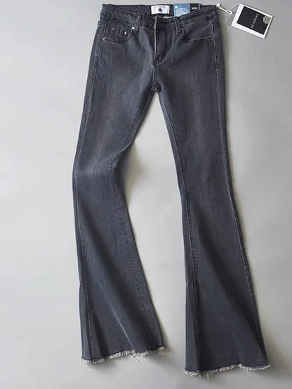 Vaqueros azules retro de cintura baja para mujer 2025, pantalones ajustados acampanados, vaqueros básicos ajustados de verano para mujer, vaqueros casuales de calle para mujer