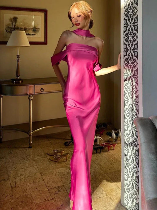 Vestido largo sexy sin espalda para mujer, elegante, con hombros descubiertos, sin mangas, para fiesta, boda