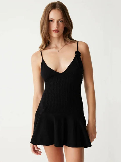 Minivestido de punto acanalado con cuello halter floral para mujer, vestido sexy de verano sin mangas con pliegues, vestido de fiesta ajustado Y2K para mujer