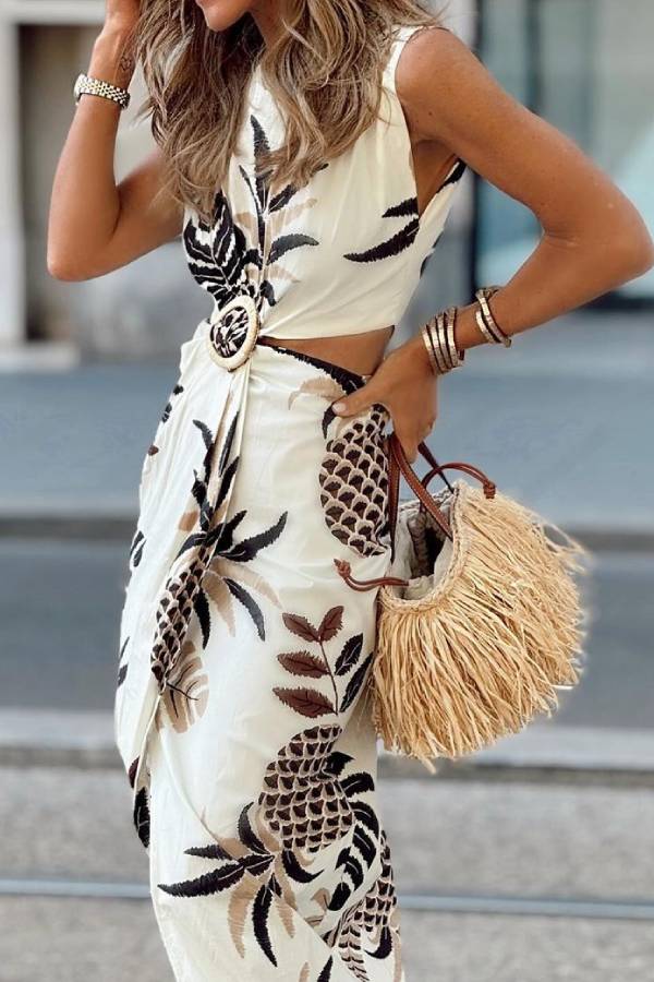 Vestido sin mangas con estampado de piña tropical