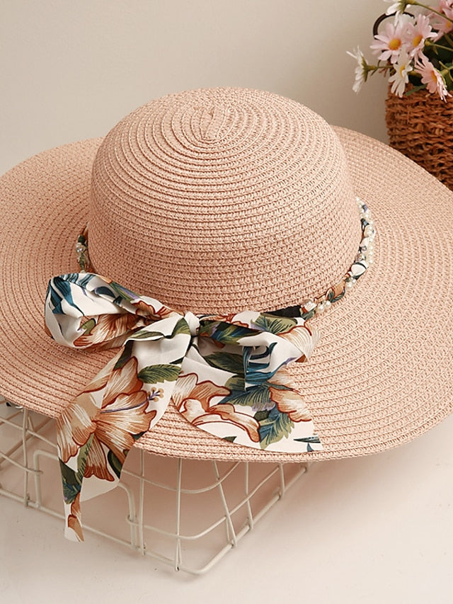 Sun Hat Straw Hat Holiday Floral / Flower Polyester Straw Vacation Casual Beach Sunscreen Warm 1 pcs for Women