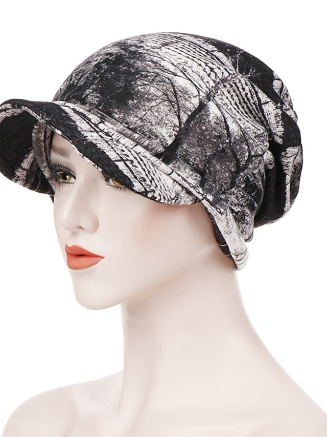 Print Beanies Hat Female Autumn Winter Cotton Baseball Hats Ponytail Vintage Warm Turban Cap Visors Caps for Women