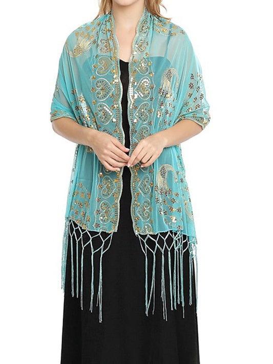 Shawls & Wraps Party Wedding Special Occasion Black Silver White Scarf Flower / Blue / Fall / Winter / Spring / Summer for Women