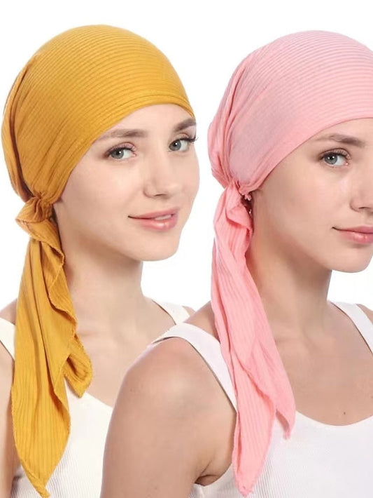 New Elastic Cotton Solid Color Wrap Head Scarf Hats Muslim Turban Bonnet For Women Inner Hijab Hat Fashion Female Turbantes Caps for Women
