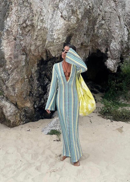 Sunweave Luxe - Crochet Deep V Maxi Beach Dress