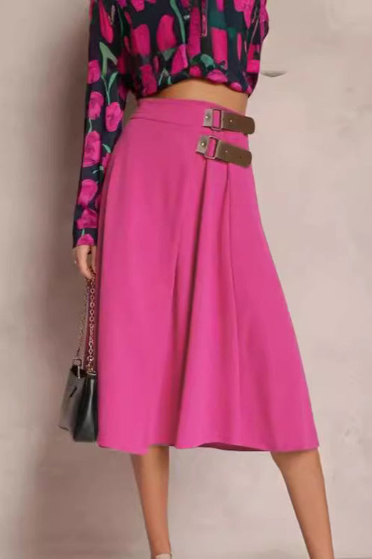 Falda de moda con costuras de cuero en color liso, elegante y artística, estilo retro para mujer.