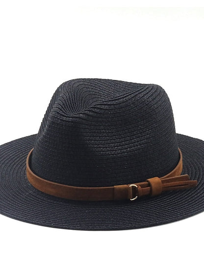 New Summer Straw Sun Hat Women Wide Brim Summer Outing Sun Visor Holiday Cool Hat Seaside Beach Sunscreen Hat Lady Jazz Hat for Women