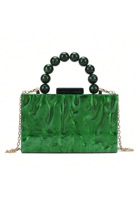Bolso de mano con cadena de cuentas y diseño jaspeado 