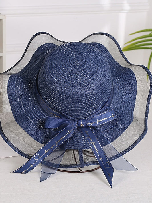 Hat Straw Hat Sun Hat Pink Khaki Navy Blue Outdoor Street Dailywear Mesh Bow Ribbon bow Portable Sun Protection Comfort for Women