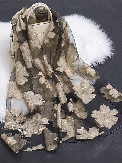 Fashion Women Scarf Summer Thin Breathable Scarves for Lady Shawls and Wraps Organza Hollowed Flowers Beach Stoles Bandana Foulard for Women
