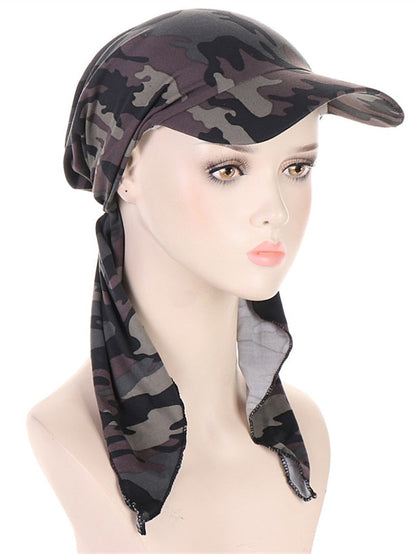 Camouflage Leopard Print Muslim Hijab Turban Hat for Women Girls Baseball Cap Sun Hats Headscarf Scarf Cap Solid Color Fashion Women Soft scarves for Women