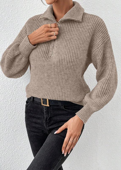 Zipper Detail Cozy Knit Sweater