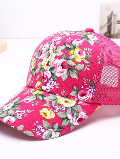 Breathable Trucker Hat Baseball Cap Sun Shade Fashion Ladies Sunscreen Floral Mesh Peaked Caps Flower Hat Sun Hat Casual Wild for Women