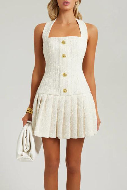 Minivestido de tweed con cuello halter de Christine 