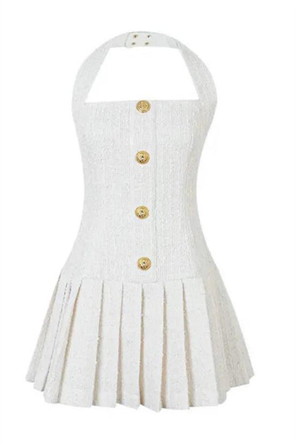 Minivestido de tweed con cuello halter de Christine 