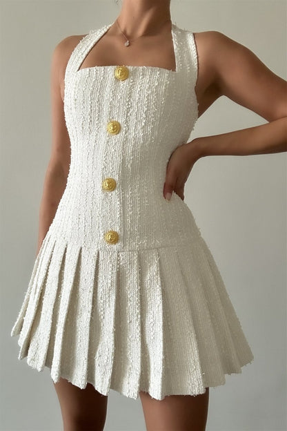 Minivestido de tweed con cuello halter de Christine 