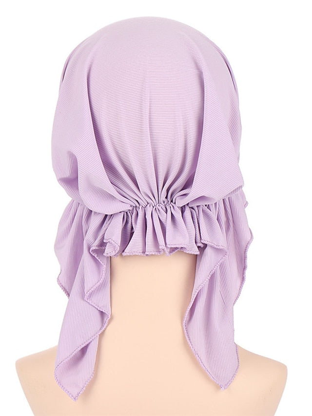 New Elastic Solid Color Wrap Head Scarf Hats Muslim Turban Bonnet For Women Inner Hijab Hat Fashion Female Turbantes Caps for Women