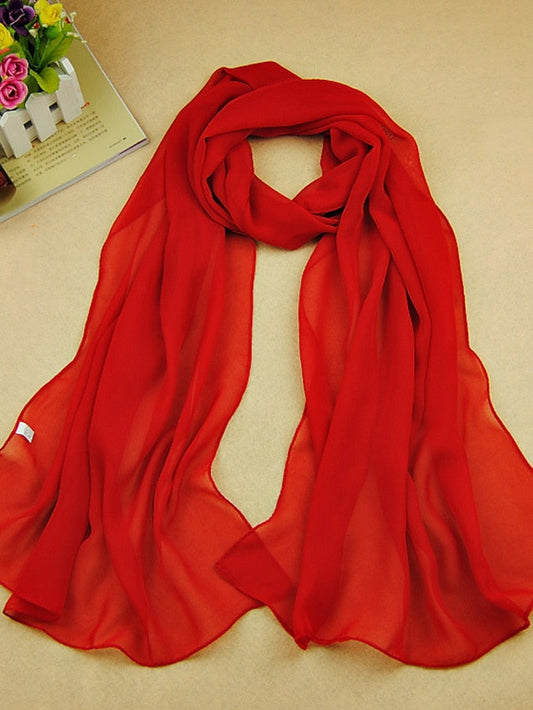 Chiffon Scarf Dailywear Daily Date Red Pink Scarf Pure Color / Basic / Fall / Winter / Spring for Women
