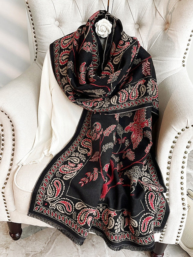Shawls & Wraps Outdoor Dailywear Holiday Wine Red Pink Scarf Floral for Women