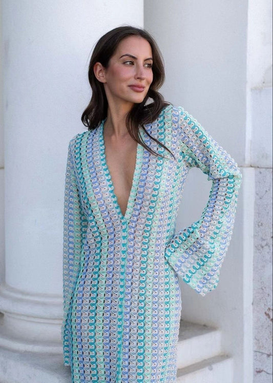 Sunweave Luxe - Crochet Deep V Maxi Beach Dress