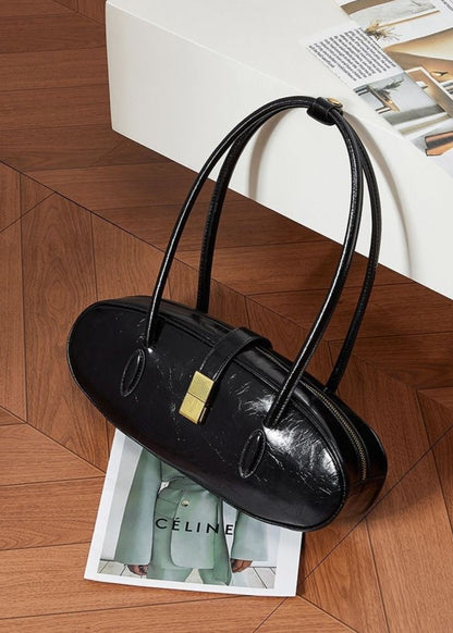 Oval Patent Leather Top Handle Bag – Chic Structured Handbag for Women