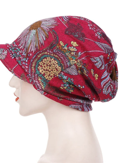 Print Beanies Hat Female Autumn Winter Cotton Baseball Hats Ponytail Vintage Warm Turban Cap Visors Caps for Women