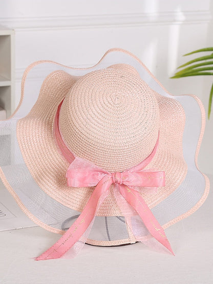 Hat Straw Hat Sun Hat Pink Khaki Navy Blue Outdoor Street Dailywear Mesh Bow Ribbon bow Portable Sun Protection Comfort for Women