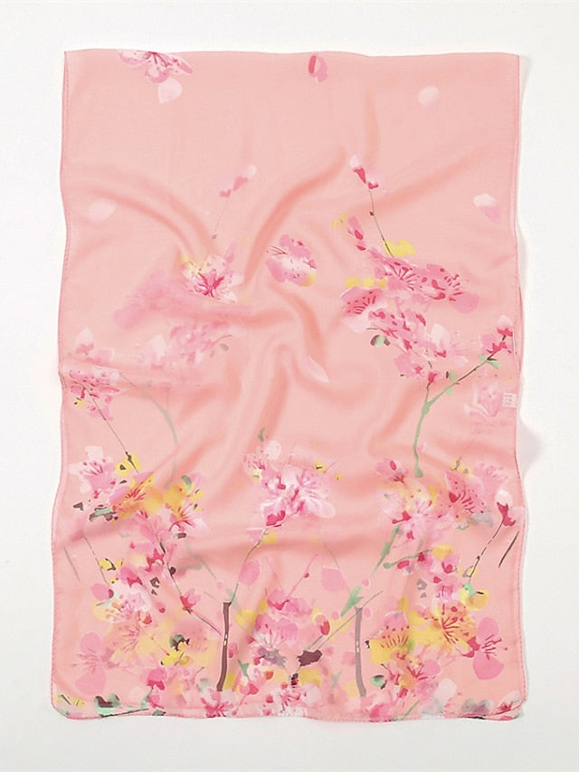 Spring Summer Fashion Floral Thin Style Chiffon Shawl Scarf Lady Print Soft Holiday Beach-up Wrap 150*50Cm for Women