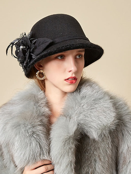 Party Hat Party Wedding Special Occasion Flower Flower Camel White Hat Gray Fall Winter Spring Holiday for Women