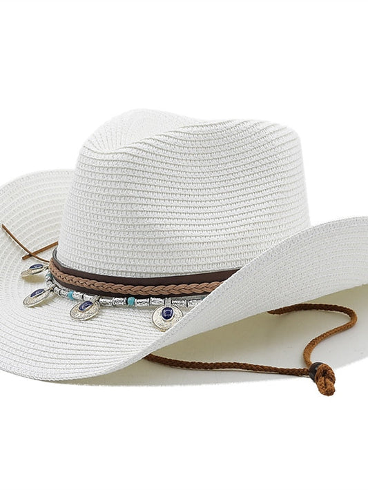Black White Cowboy Hat Panama Jazz Straw Hat Summer Vacation Beach Hat Women Men Fashion Outdoor Sun Hat for Women