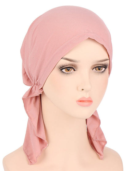 New Elastic Solid Color Wrap Head Scarf Hats Muslim Turban Bonnet For Women Inner Hijab Hat Fashion Female Turbantes Caps for Women
