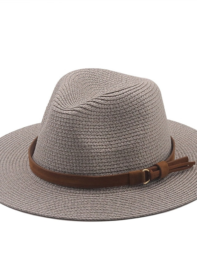 New Summer Straw Sun Hat Women Wide Brim Summer Outing Sun Visor Holiday Cool Hat Seaside Beach Sunscreen Hat Lady Jazz Hat for Women