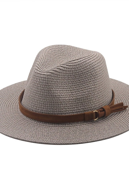 New Summer Straw Sun Hat Women Wide Brim Summer Outing Sun Visor Holiday Cool Hat Seaside Beach Sunscreen Hat Lady Jazz Hat for Women