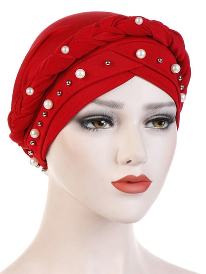 Women Fashion Pearls Muslim Scarf Hijabs Hat Women India Hat Solid Turban Hat Wrap Cap Head Scarf Headscarf Hat Female Hair Accessories for Women