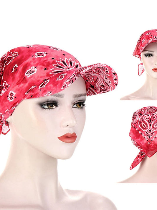 Women Bandana Scarf Cap Sunscreen Hedging Cap Printed Brim Baseball Cap Colorful Sunshade Hooded Scarf Headpiece Headscarf Baseball Hat for Women