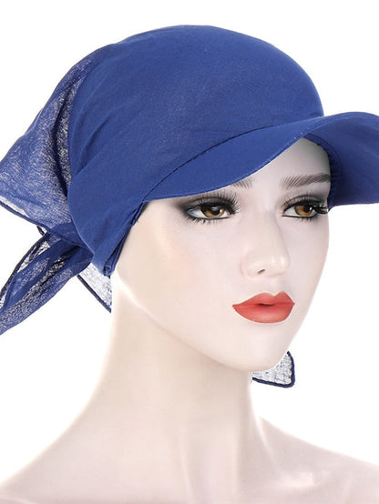 Women Classic Turban Hat Solid Color Outdoor Brim Sunshade Hats Female with Scarf Cap Soft Headscarf Beanie Baseball Cap for Women