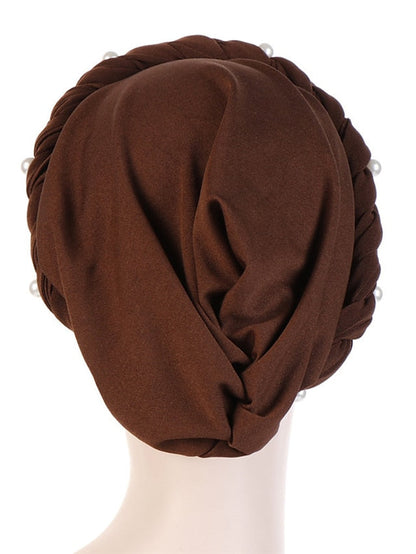Women Fashion Pearls Muslim Scarf Hijabs Hat Women India Hat Solid Turban Hat Wrap Cap Head Scarf Headscarf Hat Female Hair Accessories for Women