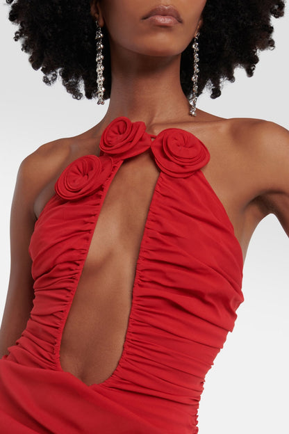 Vestido mini fruncido asimétrico con rosas Bonnie 