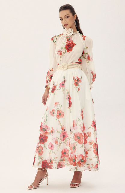 Anne Floral Printed Belted Maxi Skirt Set