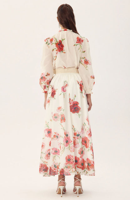 Anne Floral Printed Belted Maxi Skirt Set