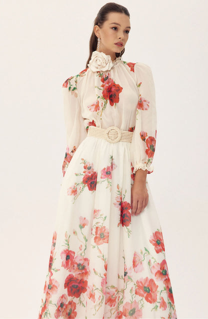 Anne Floral Printed Belted Maxi Skirt Set
