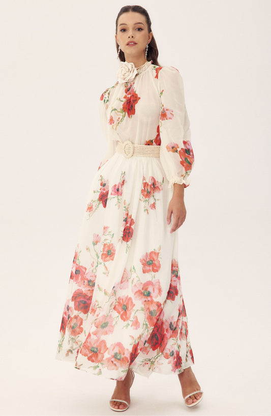 Anne Floral Printed Belted Maxi Skirt Set