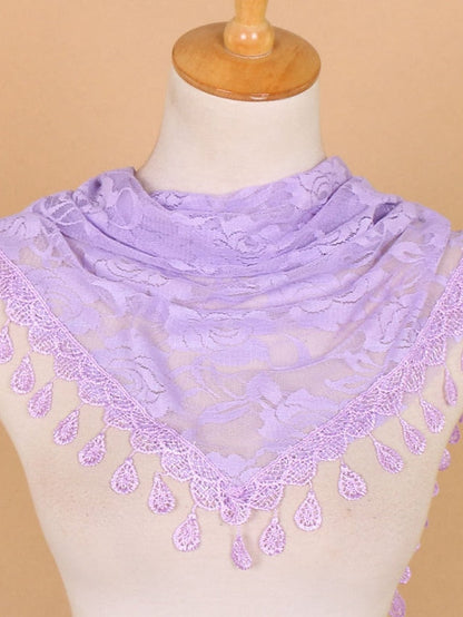 1pcs Solid Triangle Scarf for Church Shawl Catholic Church Prayer Shawl Hollow Floral Spanish Mantilla Lace Veil Wedding Cape for Women for Women