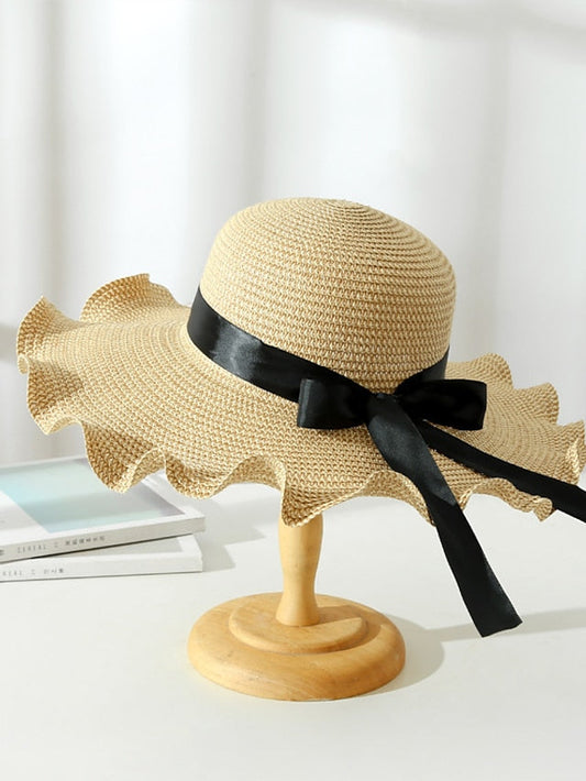 Straw Fedora Beach Sun Hat with Flouncing Packable Wide Brim Panama Hat for Women UV UPF50 Summer Hat-Abby for Women