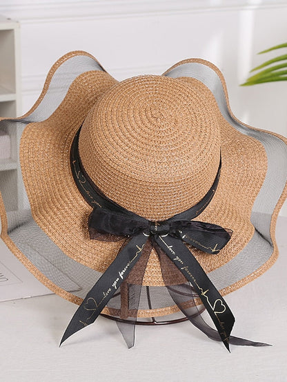 Hat Straw Hat Sun Hat Pink Khaki Navy Blue Outdoor Street Dailywear Mesh Bow Ribbon bow Portable Sun Protection Comfort for Women